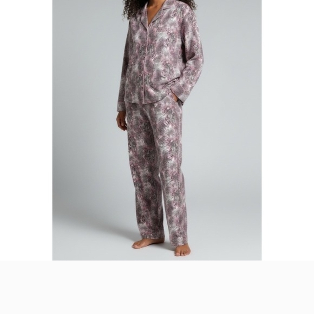 NWT SKIMS Women's Long Pajama Set in Pink and Gray Animal Print